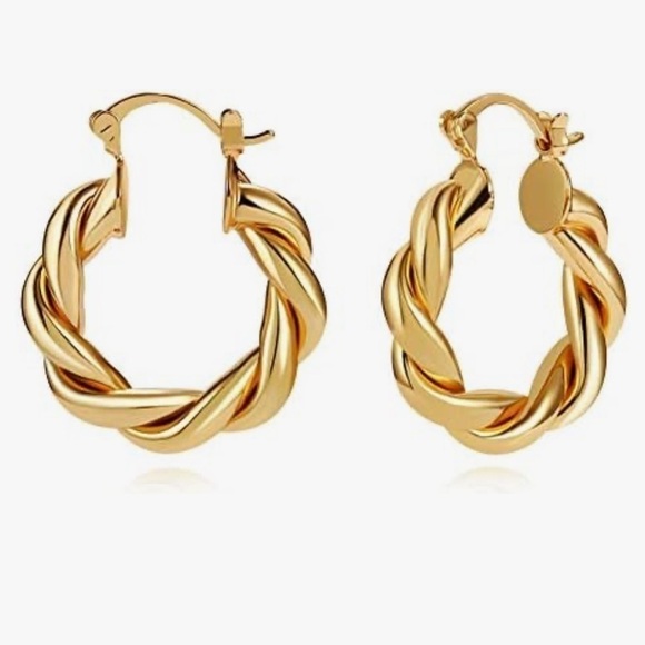 Twisited Gold Plated Chunky Hoop Earrings - Picture 1 of 7